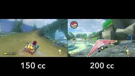 Mario Kart 8 compare les 150cc et les 200cc sur le circuit Lagon Tourbillon